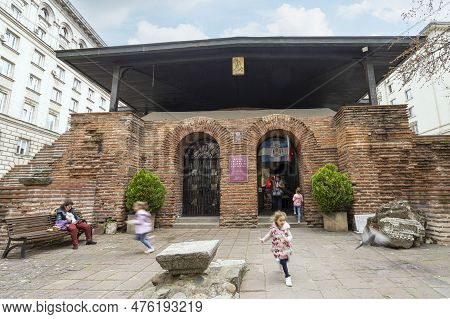 Sofia, Bulgaria. May 2023.  View Of The Church Of St. George And The Historical And Archaeological R