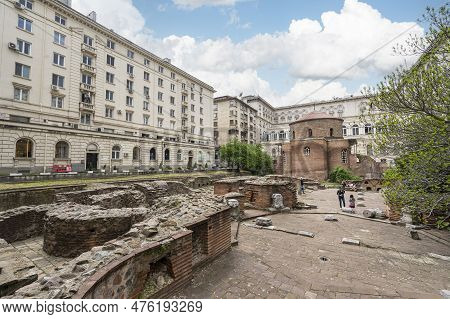 Sofia, Bulgaria. May 2023.  View Of The Church Of St. George And The Historical And Archaeological R