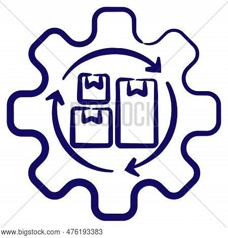 Carton Boxes Inside Gearwheel With Three Cyclic Arrows. Simple Contour Vector Icon Of The 3pl Logist