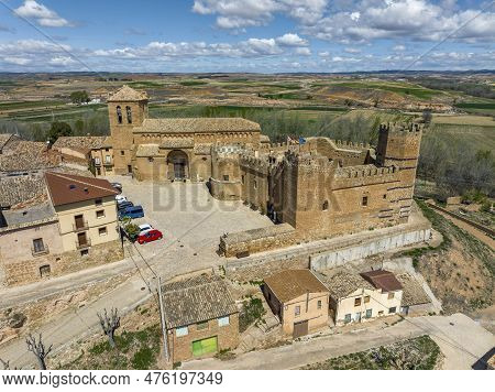 Panoramic Aerial View Of Monteagudo De Las Vicarias Soria, Castle And Church Of Our Lady Of The Toot