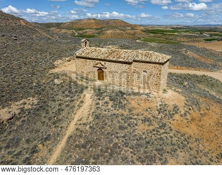 Aerial View Of Pozuel De Ariza In The Province Of Zaragoza Our Lady Of The Tower Hermitage