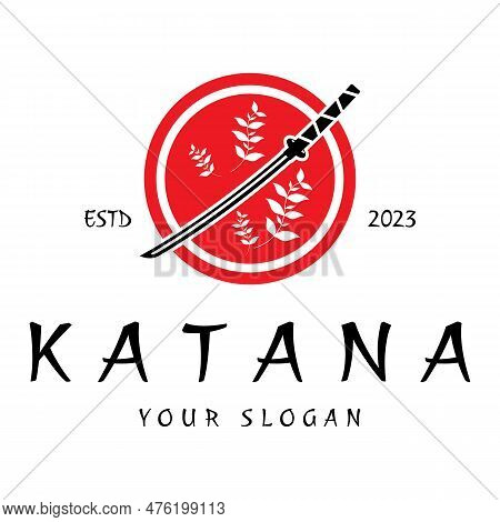Simple Katana Samurai Sword Logo Design Template Vector,