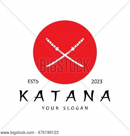 Simple Katana Samurai Sword Logo Design Template Vector,