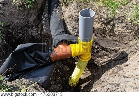 Overflow And Infiltration Well Connected To Drainage Pipes, Dug In A Ditch.