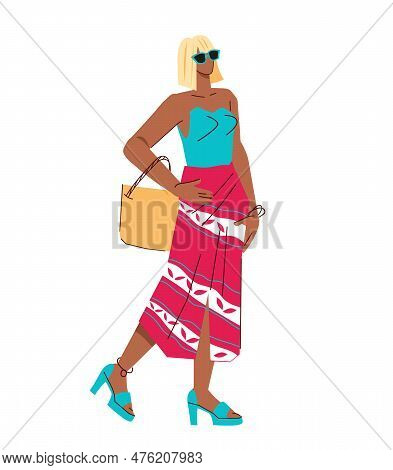 Fashion Well-dressed Woman Character Or Fashion Models, Flat Vector Illustration Isolated On White. 