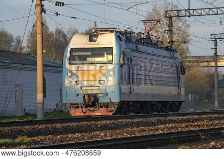 Sharya, Russia - May 02, 2023: Russian Passenger Modern Electric Locomotive Ep1m-394 On The Railway 