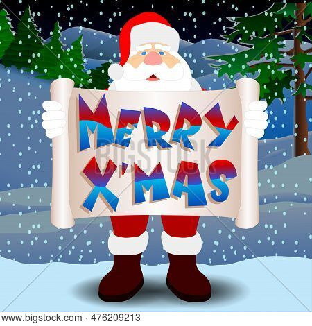 Merry Christmas - Santa Claus Wishing Merry Christmas - Vector Illustration