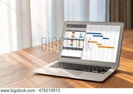 Project Planning Software For Modish Business Project Management On The Computer Screen Showing Time