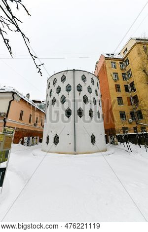 Moscow, Russia - Jan 22, 2022: Melnikov Museum (house-beehive) In Moscow, Russia During The Winter. 
