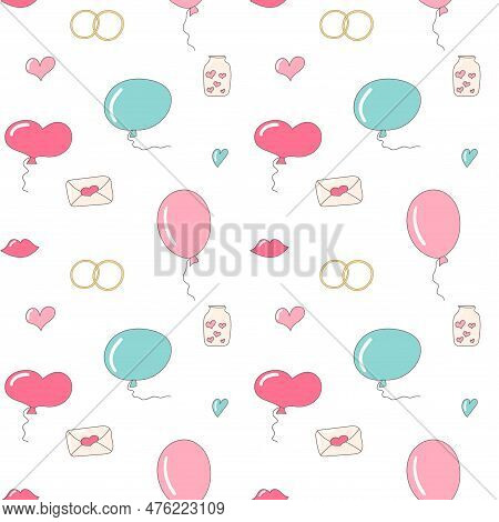 Heart Wings Rings Engagement Diamond Balloons Kiss Letters White Pink Blue Valentines Day Wedding Pa