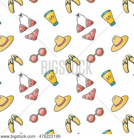 Summer Swimsuit Hat Glasses Slippers Sun Protective Cream Spf Pattern