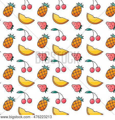 Fruits Melon Pineapple Strawberry Cherry Juice Health Exotic Pattern