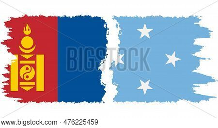 Federated States Of Micronesia And Mongolia Grunge Flags Connection, Vector