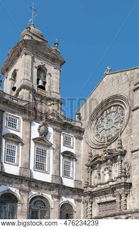 Porto, Portugal, The Facede And Bell Tower Of The Church And Convent Of St. Francisco