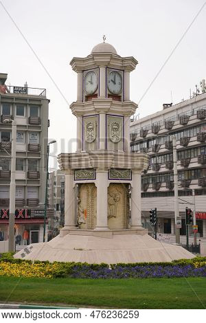 Bursa, Turkiye - April 09, 2023: Heykel Clock Tower In Bursa City.