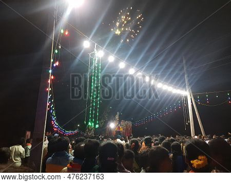 Closeup Of Beautiful Electric Light Decoration In A Kadailavagilu Village During Kalamma Festival An