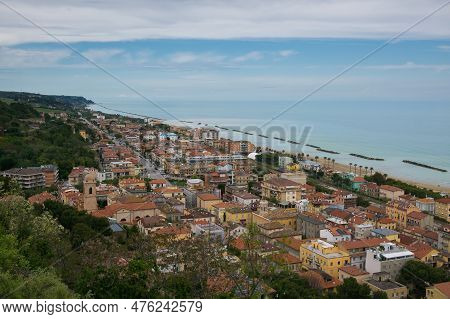 Aerial View From Cupra Alta (marano) At The Modern Italian Town Of Cupra Marittima Located Between H