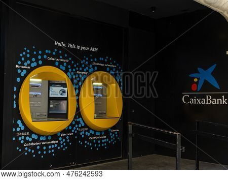 Manacor, Spain; April 30 2023: Bank Office Of The Spanish Bank Caixabank, In The Majorcan Town Of Po