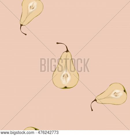 Seamless Pattern Of Halves Of A Pear. Digital Pattern For Textiles, Packaging, Wallpapers, Clothes. 