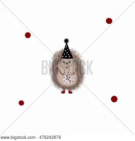 Seamless Pattern Cute Hedgehog In A Cap With Dots. Baby Pattern Repeating For Textile