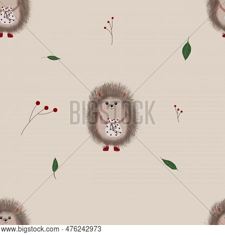 Seamless Pattern Cute Hedgehog For Baby Textile. Repeating Pattern For Beautiful Bedding, Clothing, 