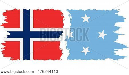 Federated States Of Micronesia And Norway Grunge Flags Connection, Vector