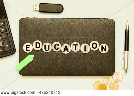Education - Word From Wooden Blocks With Letters, Education Concept On White Background With Cactus