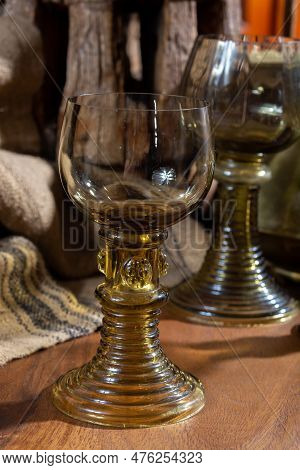 Empty Antique German Glassware, Old Dutch Style Rummer Or Roemer Glasses
