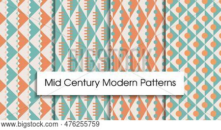 Mid Century Modern Seamless Patterns For Tablecloth, Oilcloth, Bedclothes Or Other Textile Design