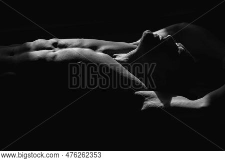 Mans Powerful Shoulders. Muscular Shirtless Manked Man Model Showing Six Pack Abs. Gay Sexy Model. M