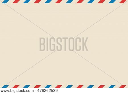 Airmail Envelope Frame With Blue And Red Stripes On White Background. International Vintage Letter B