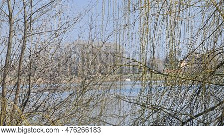 Mantova, Italy - March 04, 2023: Beautifull Landscape From The Lake Mencio, Near The City Of Mantova