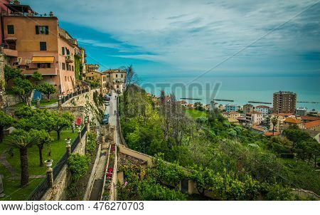 Grottammare, Italy - May 13, 2023: A Beautiful View Of Adriatic Sea From Balcony Of Grottammare Medi