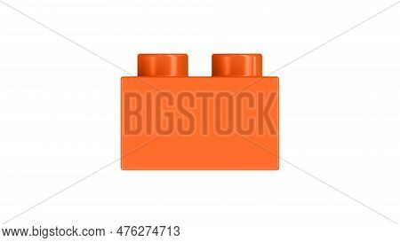 Bright Orange Toy Block Isolated On A White Background. Close Up View Of A Plastic Children Game Bri