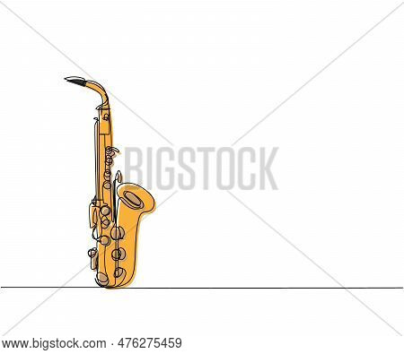 Saxophone One Line Color Art. Continuous Line Drawing Of Musical, Melody, Blues, Saxophone, Jazz, Ho