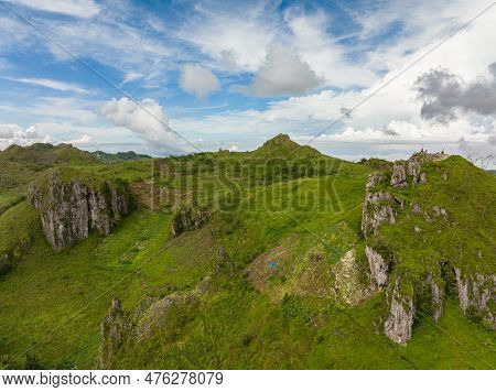 Top View Of Slopes Of Mountains With Evergreen Vegetation. Osmena Peak. Mountain Landscape. Cebu Phi