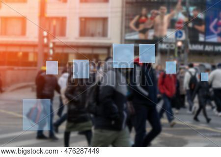 The Camera Identifies People, Artificial Intelligence Identifies Personality Of Pedestrians On Stree