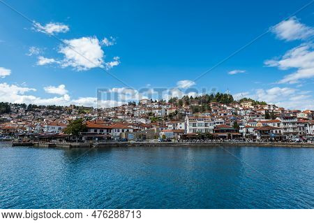 View Of Ohrid Lake, City Of Ohrid. Ohrid Is A Macedonian Resort And Famous Tourist Destination Under