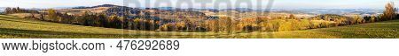 Autumn Panorama From Bohemian And Moravian Highland, View From Konikov Vecov Village, Zdarske Vrchy,