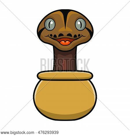 Vector Illustration Of Cute Golden Child Phantom Reticulatus Python Cartoon Inside The Pot