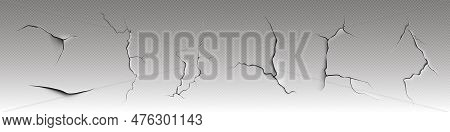 Realistic Set Of Cracks On Dry Surface Isolated On Transparent Background. Vector Illustration Of We