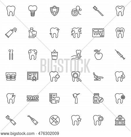 Dental Care Line Icons Set. Linear Style Symbols Collection, Outline Signs Pack. Dental Treatment Ve
