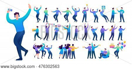 Set Of A Fun Teen Man. Presentation In Various In Various Poses And Actions. 2d Flat Character Vecto