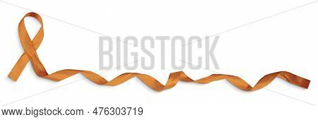 Photo Of Orange Ribbon With Curled End Isolated On A White Background With Clipping Path.