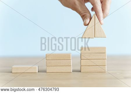 Growth, Target, Upskill Concept. Growth Of Wooden Cubes On A Clean Background. Business, Economics, 
