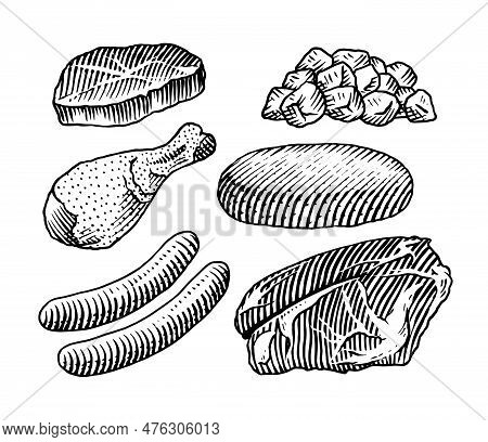Red Meat Products. Veal Beef, Ribs, Bacon, Jamon, Mortadella, Lamb Beef Steak, Pork Sausage, Chicken