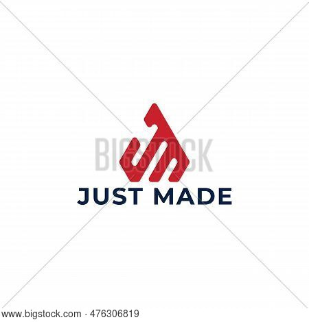 Abstract Initial Letter Jm Or Mj Logo In Red Color Isolated In White Background. Jm Logo Letter Mono