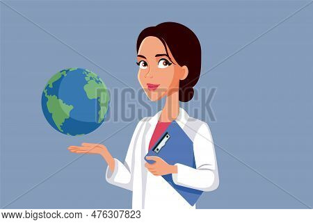 Smiling Scientist Presenting Earth Saving Strategy Vector Cartoon Illustration
