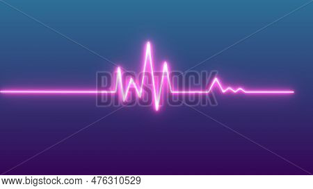 Emergency Ekg Monitoring. Purple Glowing Neon Heart Pulse. Heart Beat. Electrocardiogram, Purple Glo