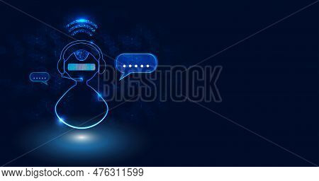 Chatbot On Blue Background. Artificial Intelligence Concept. Vector Illustration.